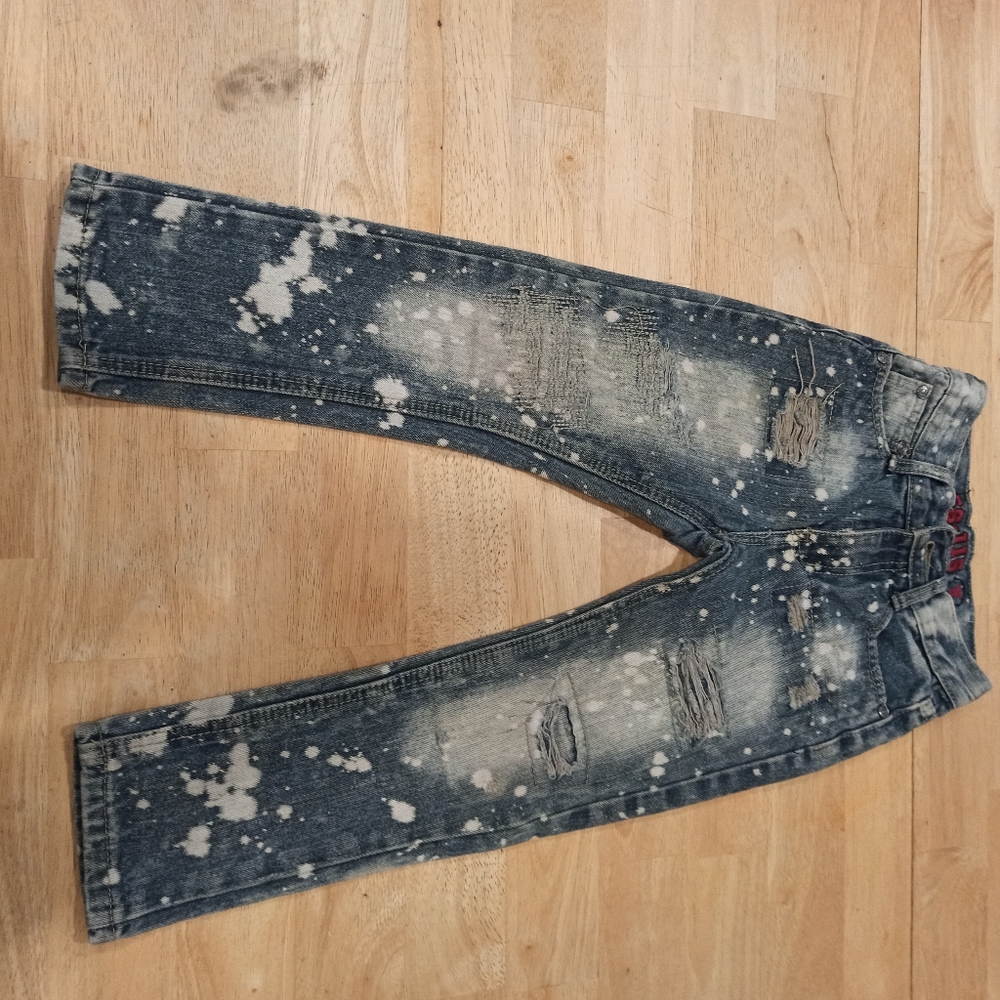 GS-115 Denim boy's Jeans Sz 5 Blue Acid Wash Distressed Ribbed Straig